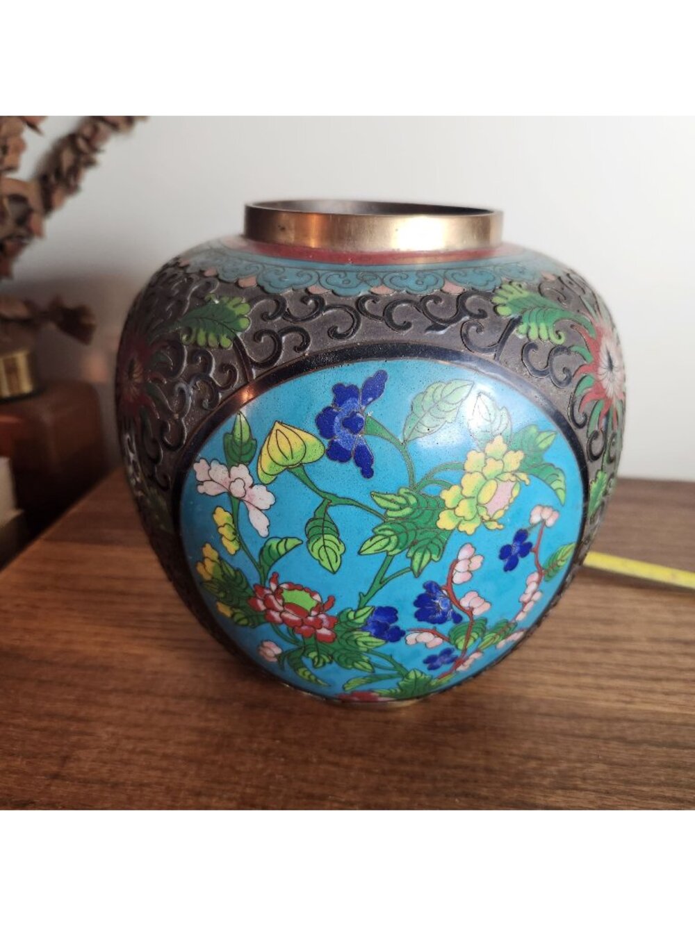 Antique Fine Chinese Qing Dynasty Cloisonné Vase marked Shou Longevity, Long Lif